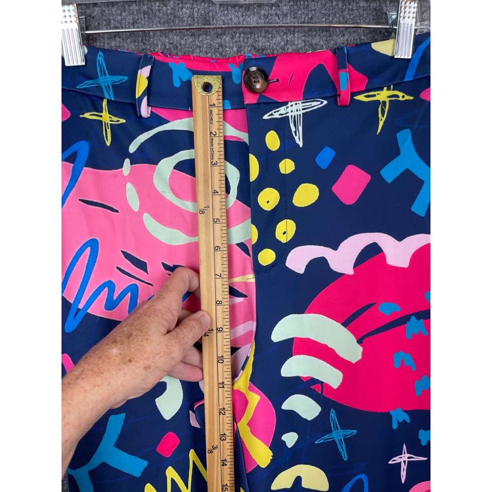 Denim& Love Abstract Graffiti Wide Leg Pants Women's M Navy Pink Retro - Picture 5 of 12
